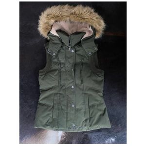 Down hooded puffer vest, dark olive